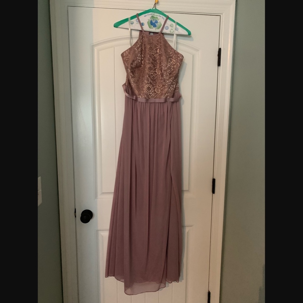 Open-Back Metallic Lace and Mesh Bridesmaid Dress